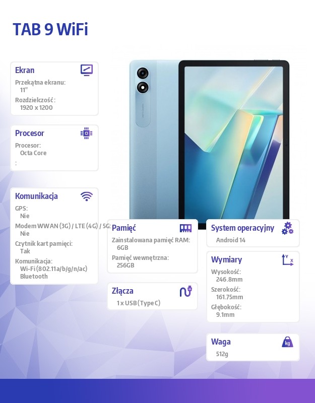 Planšetinis kompiuteris blackview tab 9 blue (tab9wifi6/256blue)