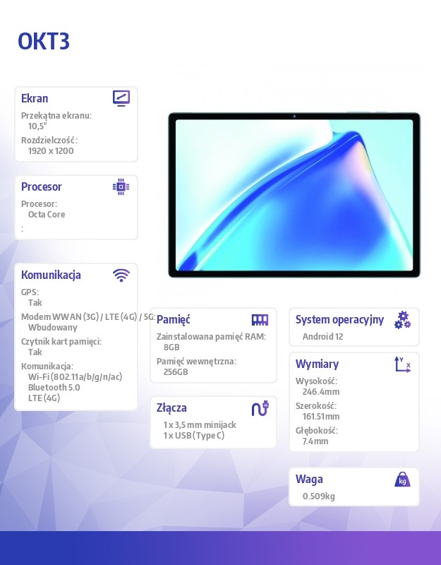 Planšetinis kompiuteris oukitel okt3 lte 8/256gb sky blue