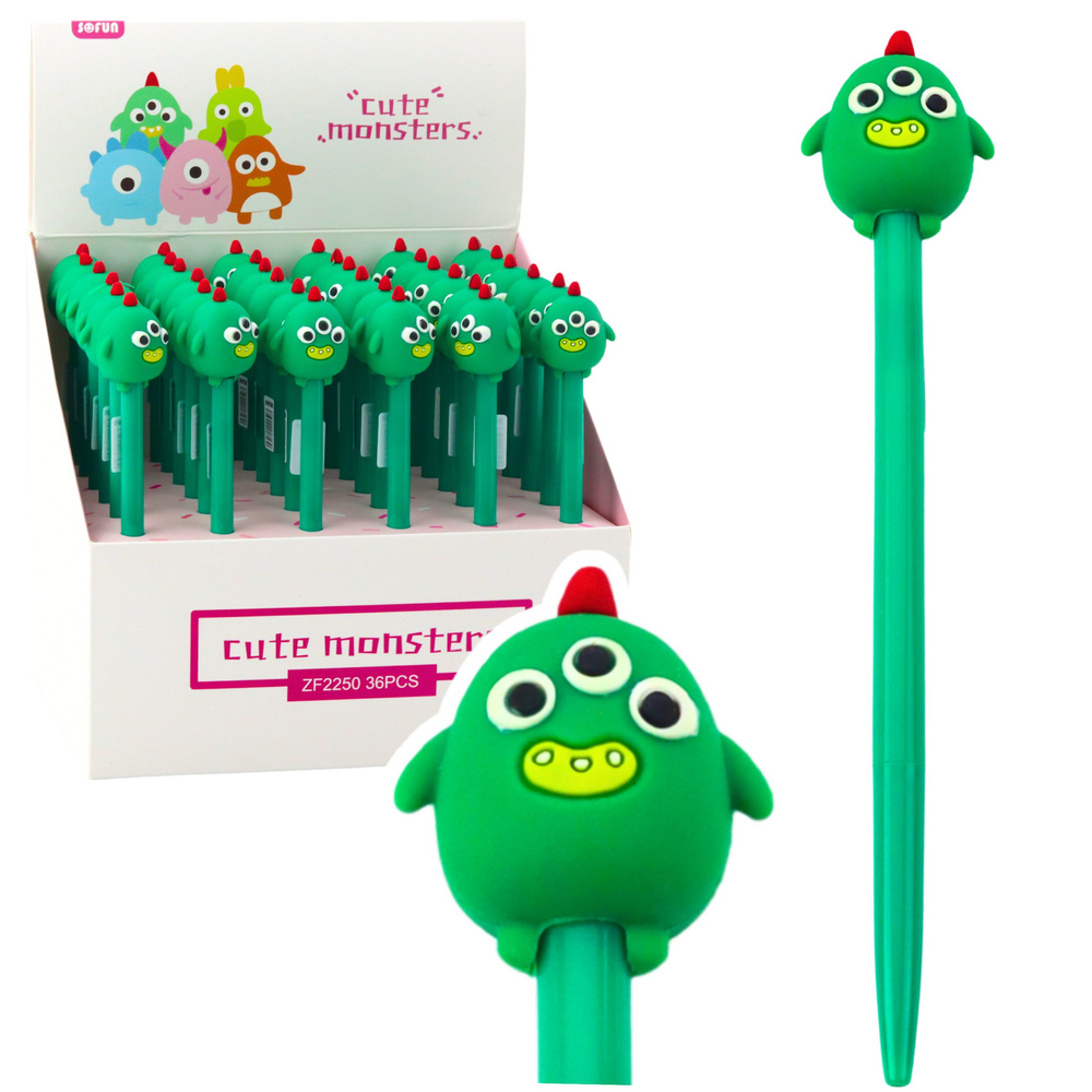 Žalias gelinis rašiklis su dekoracija, mėlyna rašalo spalva, 17 cm, 0.5 mm