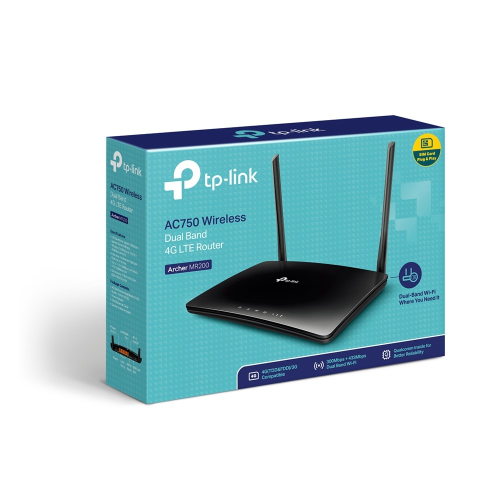 Maršrutizatorius TP-LINK Archer MR200, Dual Band, 4G, 300 Mbps / 450 Mbps