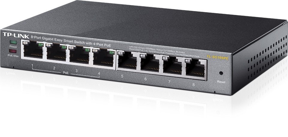 Tp-link stalo komutatorius tl-sg108pe poe, 1000mbps, 4x aktyvus poe, easy smart, auto mdi/mdi-x