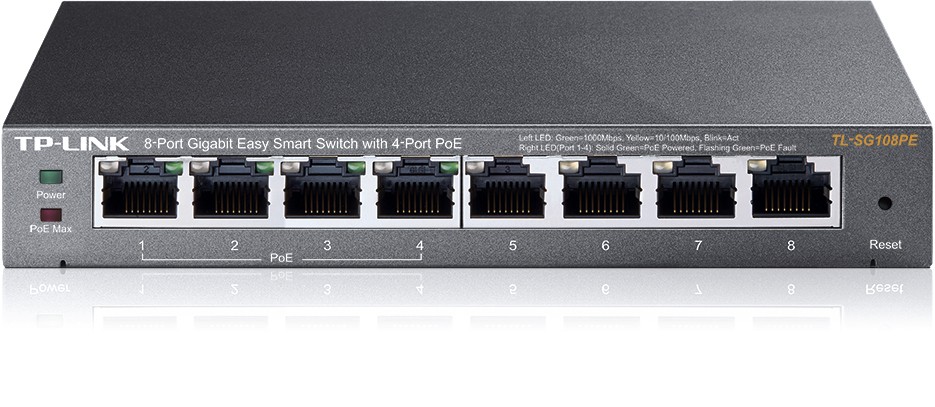 Tp-link stalo komutatorius tl-sg108pe poe, 1000mbps, 4x aktyvus poe, easy smart, auto mdi/mdi-x