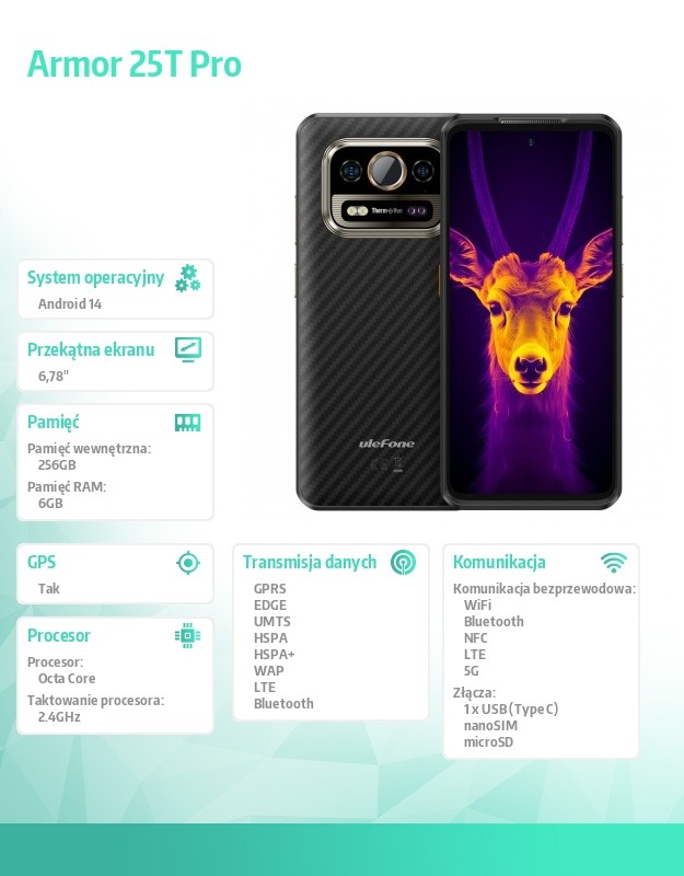 Telefonas šarvuotas išmanusis telefonas armor 25t pro, 6.78'' ekranas, 6/256gb, ip68/ip69k atsparumas, 6500 mah, juodas
