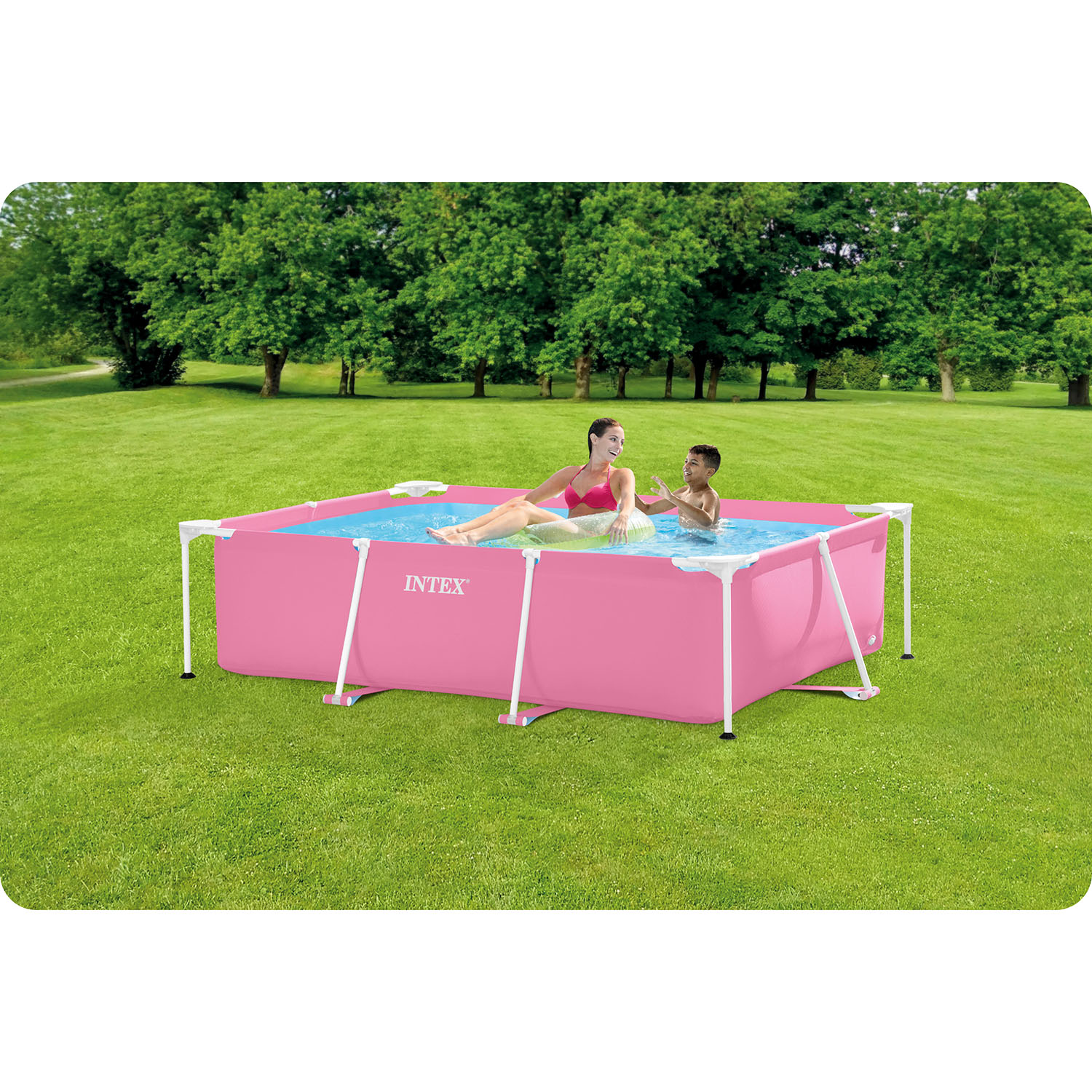 Didelis stačiakampio formos rėmo sodo baseinas 220 x 150 cm intex 28266