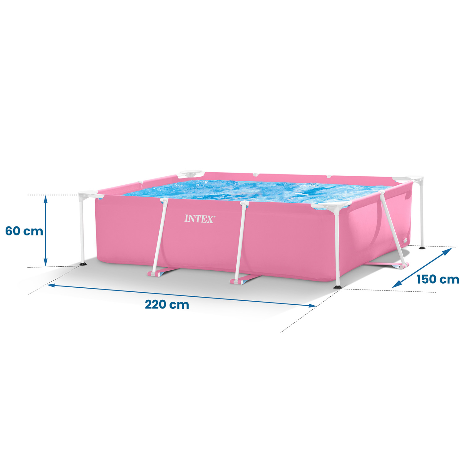 Didelis stačiakampio formos rėmo sodo baseinas 220 x 150 cm intex 28266