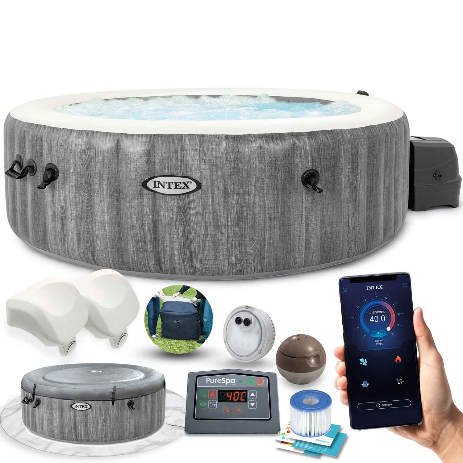 Intex purespa greywood deluxe pripučiamas spa baseinas, 216 x 71 cm, 6 vietų