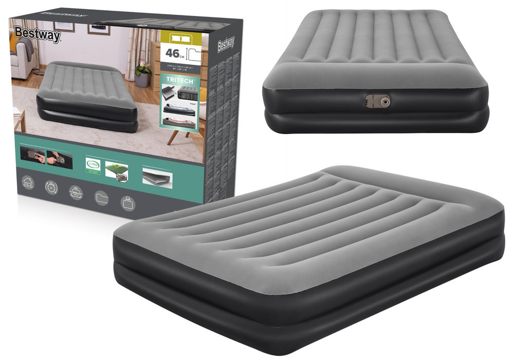 Pripučiamas čiužinys bestway tritech aerolux, 203x152x46cm, su integruota double xl/mid elektrine pompa
