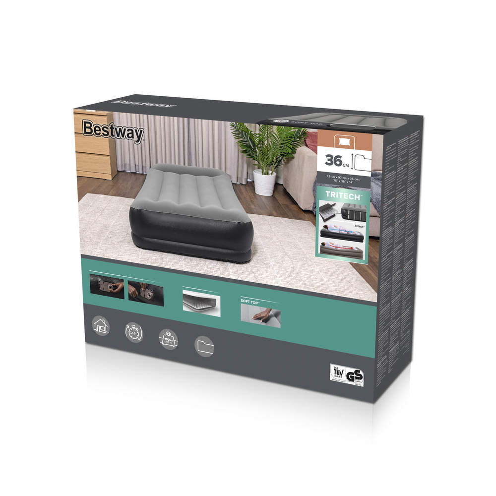 Bestway® TriTech™ pripučiamas čiužinys Aerolux su integruotu elektriniu siurbliu Vienvietis XL/vidutinis 191 x 97 x 46 cm