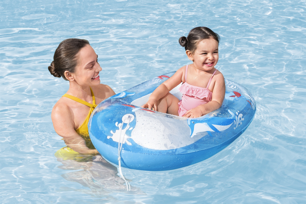 Pripučiama vaikiška valtis bestway kiddie raft, 102x69 cm, mėlyna/geltona