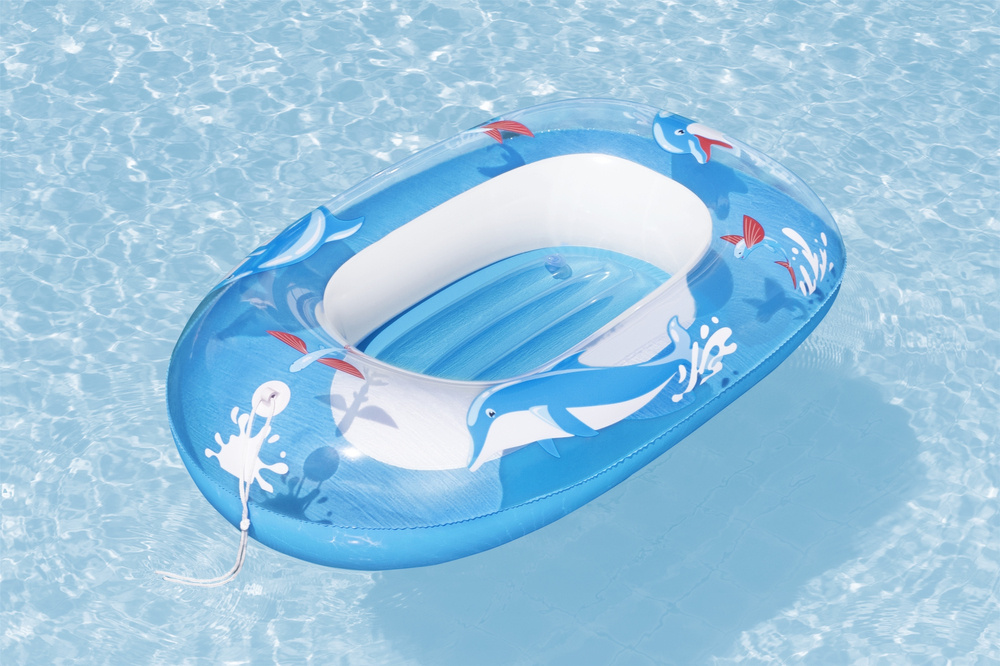 Pripučiama vaikiška valtis bestway kiddie raft, 102x69 cm, mėlyna/geltona