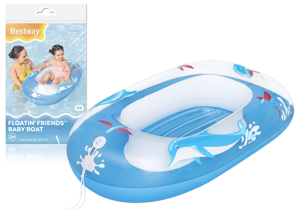 Pripučiama vaikiška valtis bestway kiddie raft, 102x69 cm, mėlyna/geltona