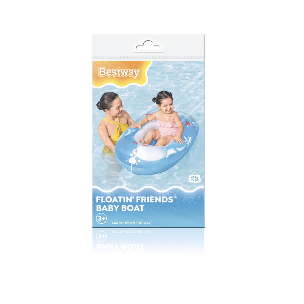 Pripučiama vaikiška valtis bestway kiddie raft, 102x69 cm, mėlyna/geltona