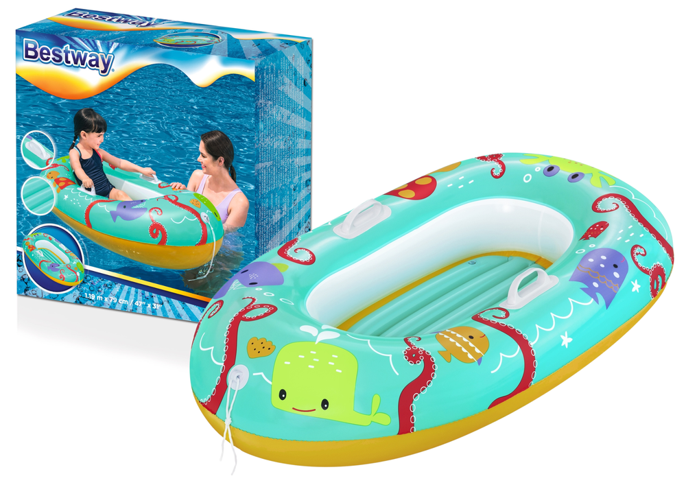 Pripučiama valtis vaikams bestway happy crustacean, 119x79 cm, orandžinė/mėlyna