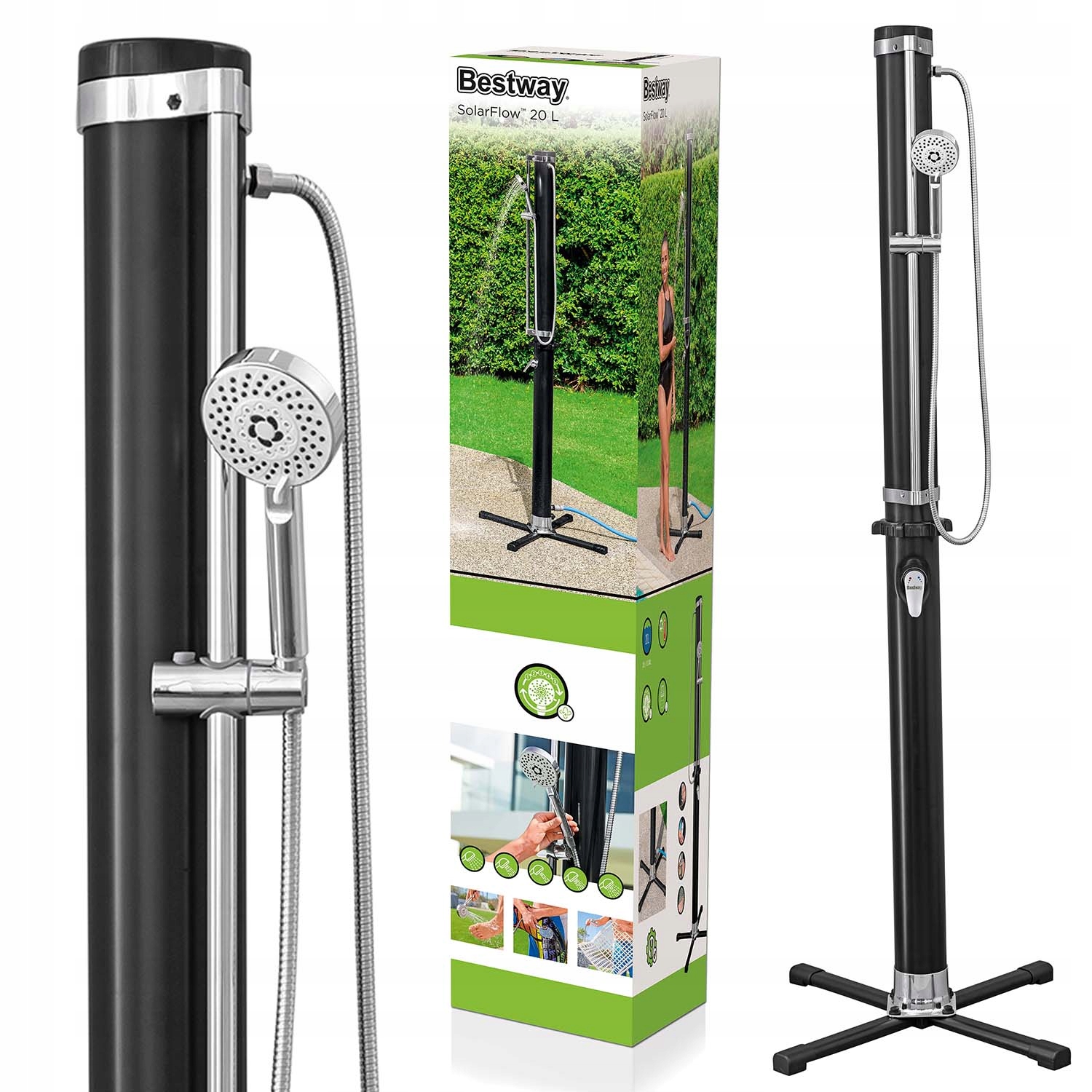 Lauko dušas Bestway Solar Flow, juodos spalvos, 20l