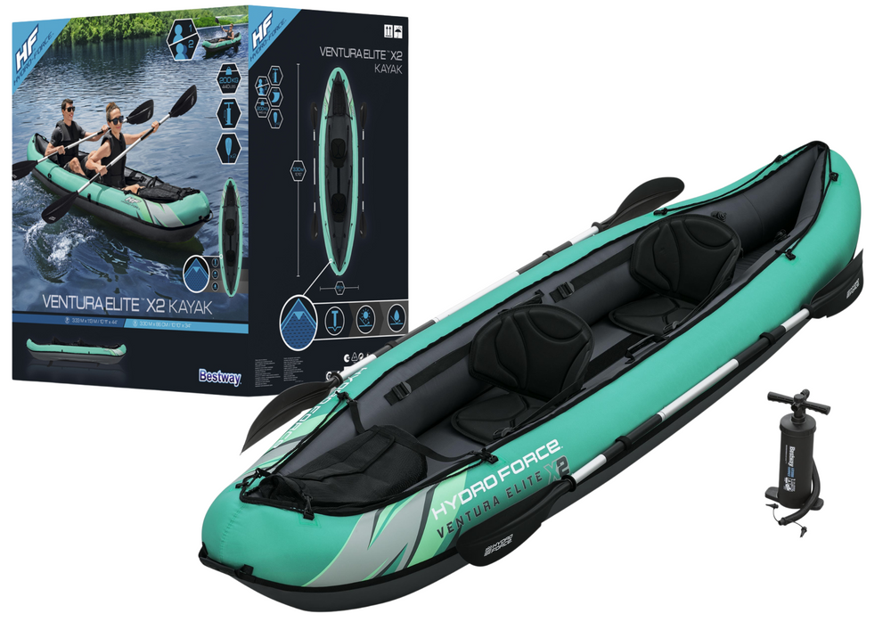 Bestway 2 asmenų baidarė ventura elite x2 pripučiama valtis hydro force irklai 65052