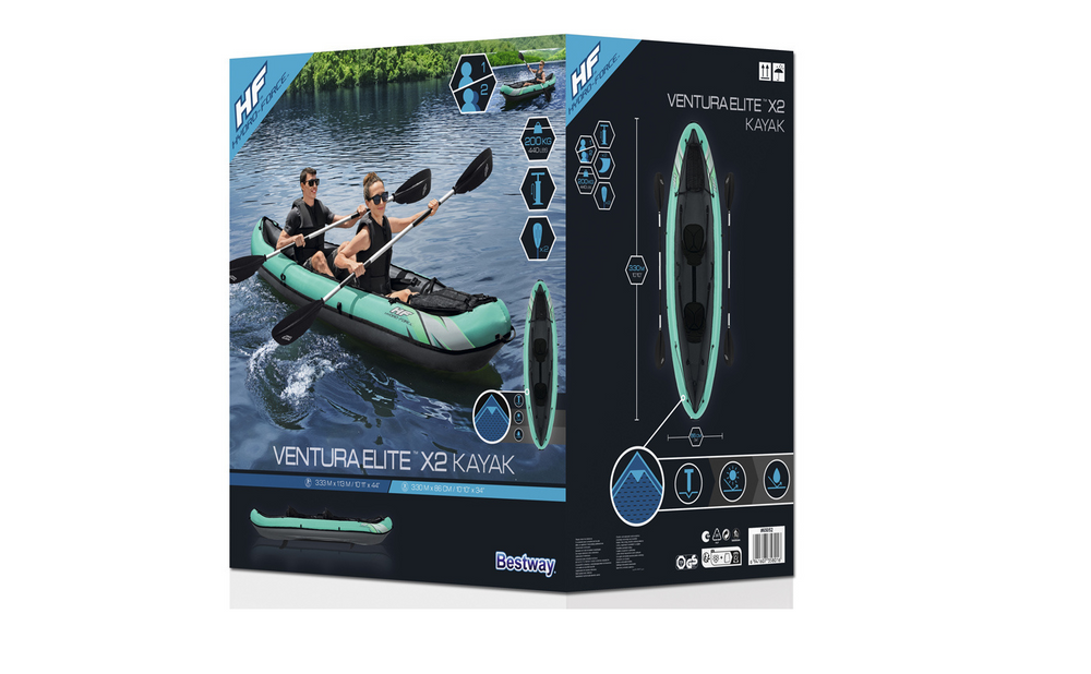 Bestway 2 asmenų baidarė ventura elite x2 pripučiama valtis hydro force irklai 65052
