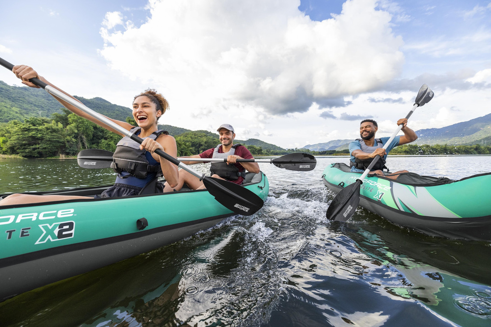 Bestway 2 asmenų baidarė ventura elite x2 pripučiama valtis hydro force irklai 65052