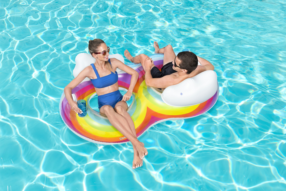 2 asmenų plaukimo ratas su atrama Bestway 186 x 116 cm Rainbow Dreams