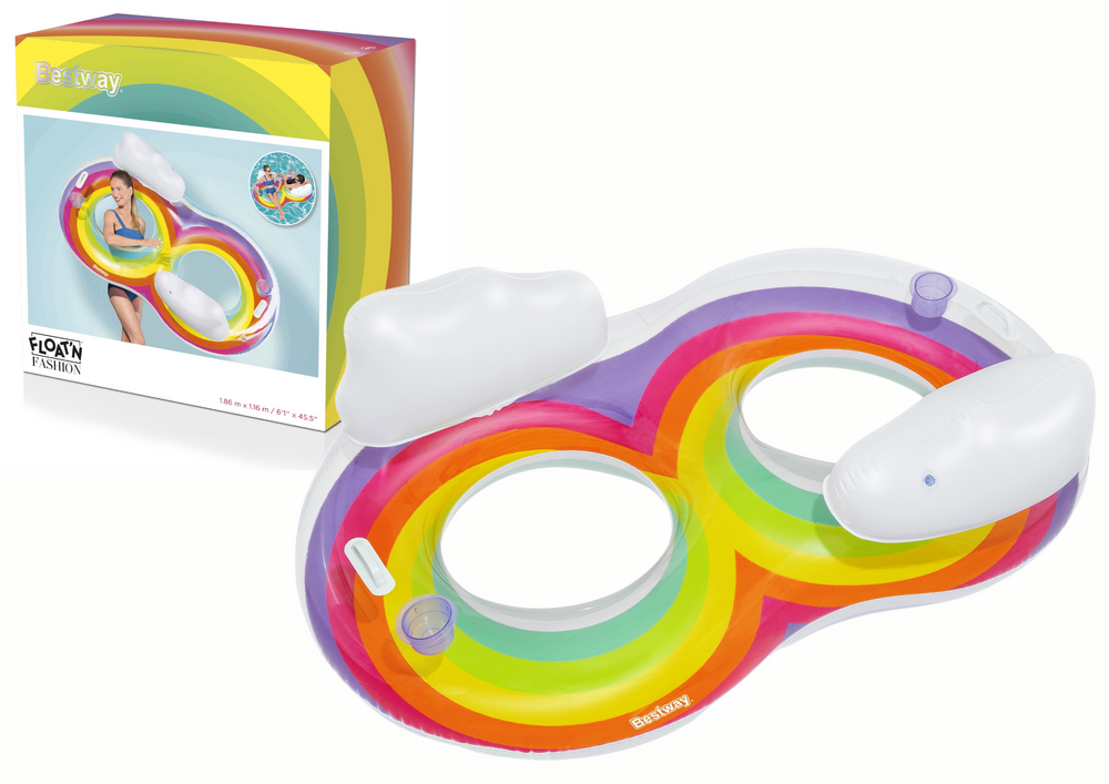 2 asmenų plaukimo ratas su atrama Bestway 186 x 116 cm Rainbow Dreams