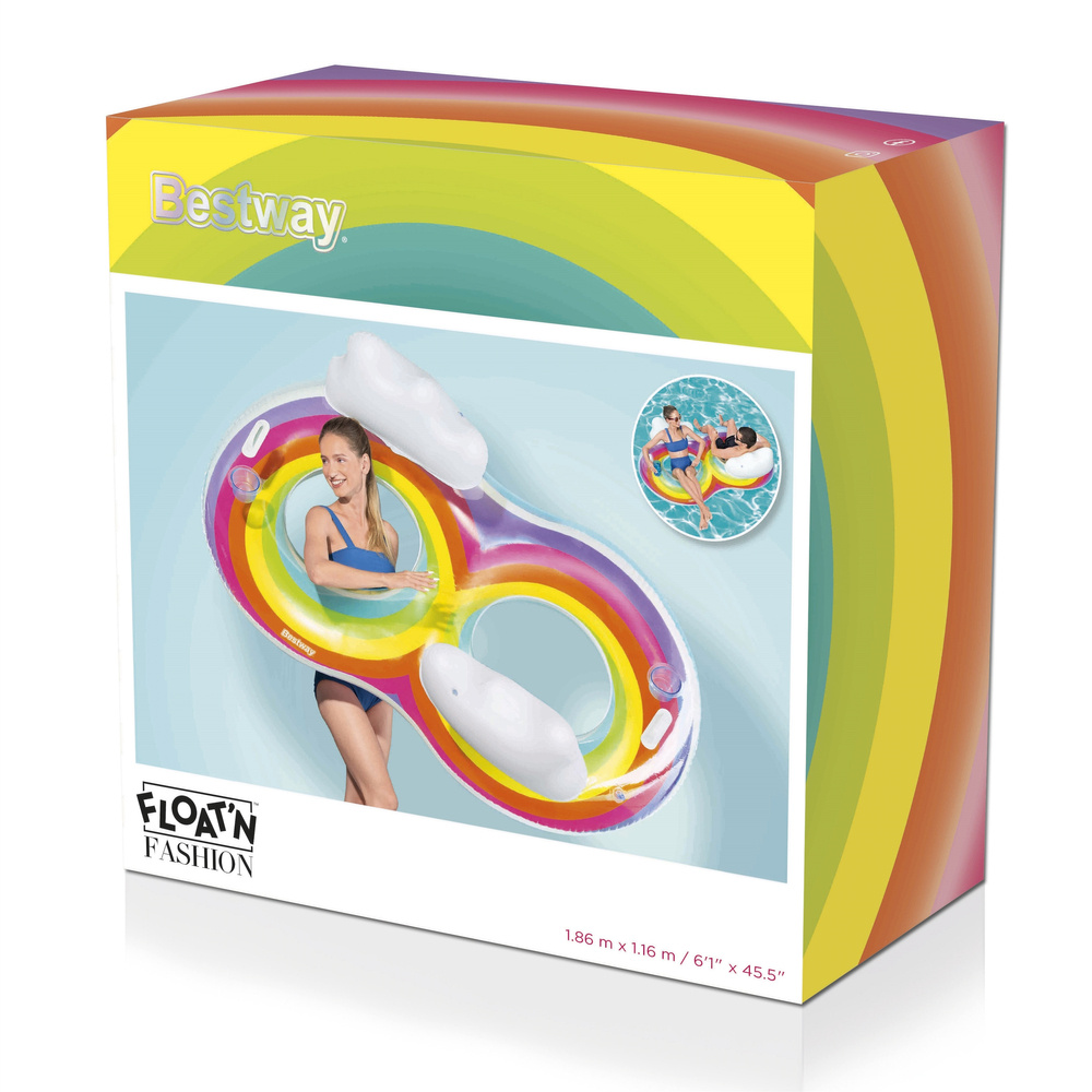 2 asmenų plaukimo ratas su atrama Bestway 186 x 116 cm Rainbow Dreams
