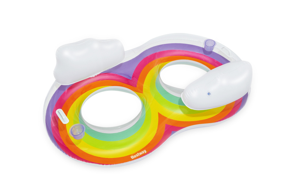 2 asmenų plaukimo ratas su atrama Bestway 186 x 116 cm Rainbow Dreams