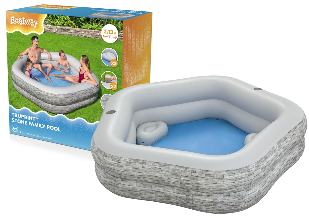Šeimos baseinas bestway truprint, 213 x 206 x 53 cm, pilkas