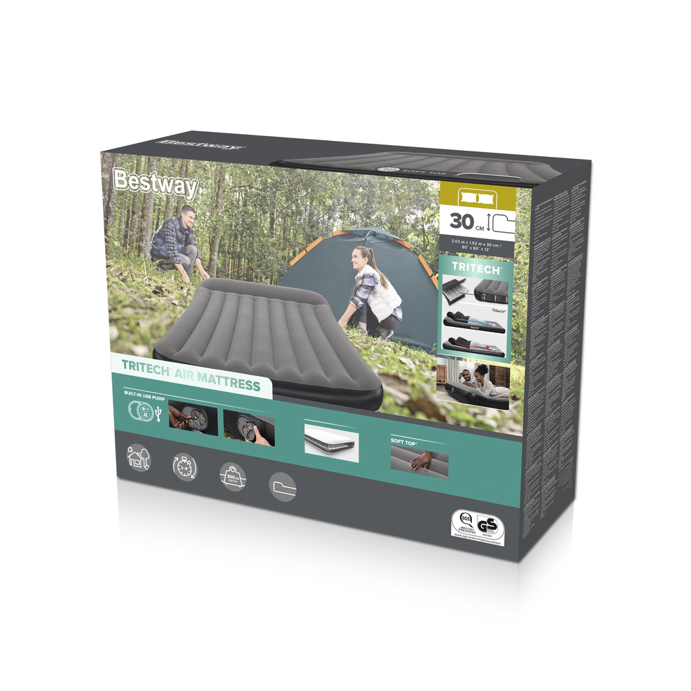 Pripučiamas čiužinys bestway 150 x 203 x 30 cm su usb pompa