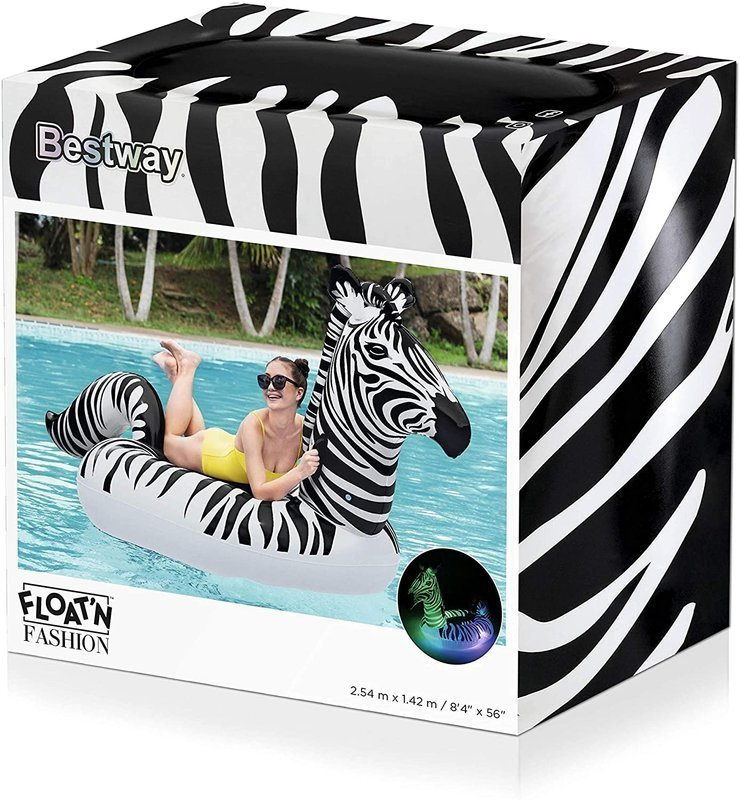 Pripučiamas plaustas su led apšvietimu bestway lights 'n stripes zebra, juodas/baltas