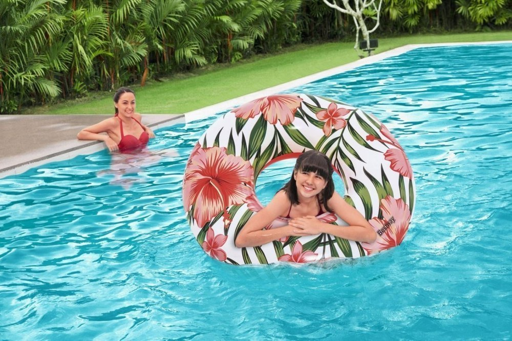 Pripučiamas ratas bestway tropical palms, 106 cm, mėlynas/rožinis