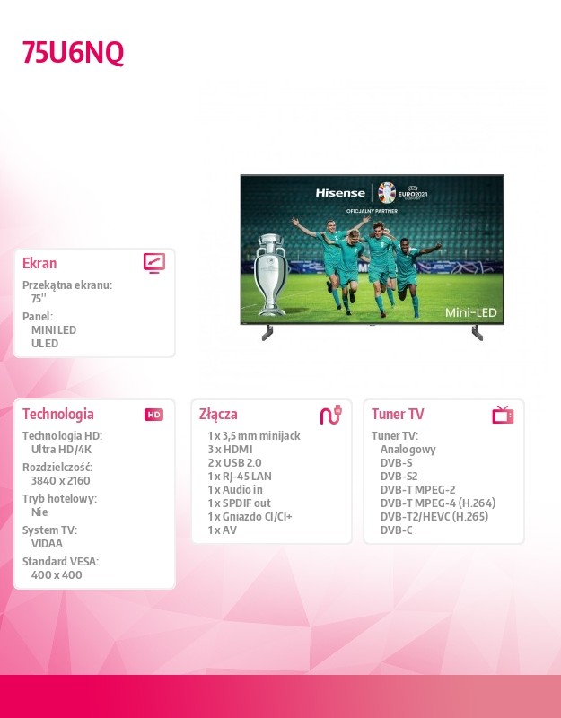 75 colių Mini-LED ULED televizorius Hisense