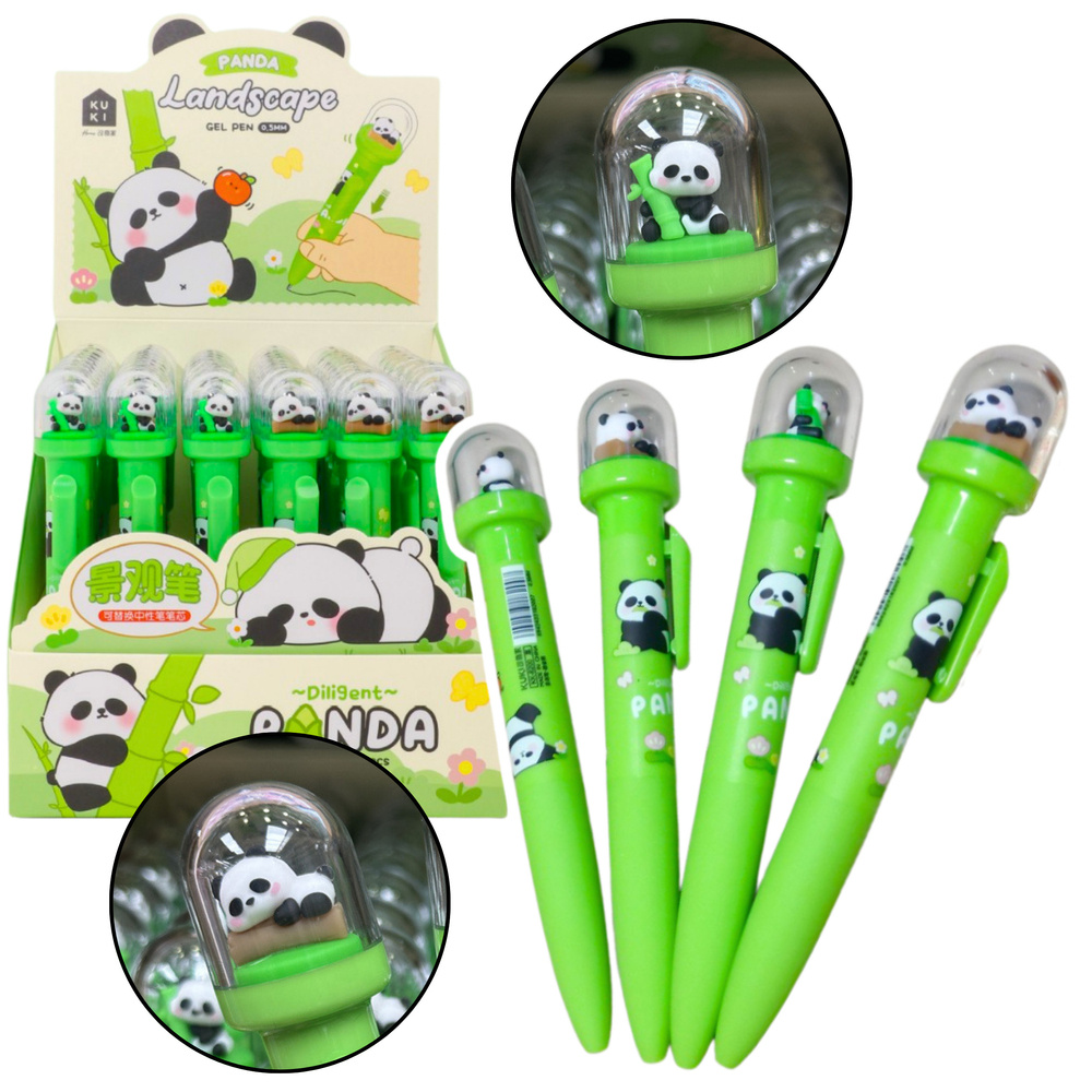 Gelinis rašiklis su panda kupole, mėlynas rašalas, 0.5 mm