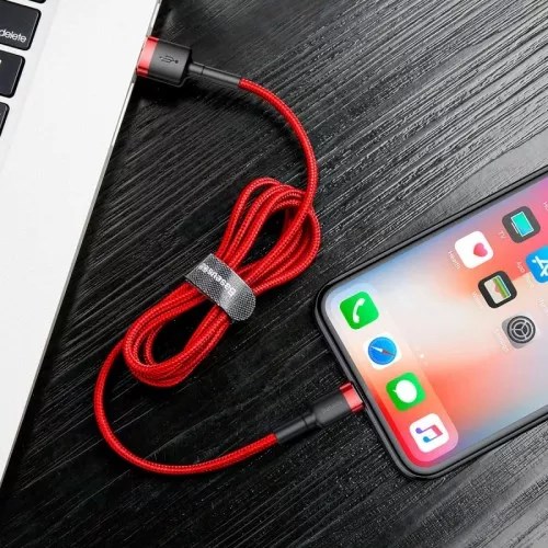 Tvirtas usb lightning kabelis iphone, raudonas
