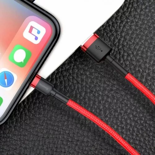 Tvirtas usb lightning kabelis iphone, raudonas