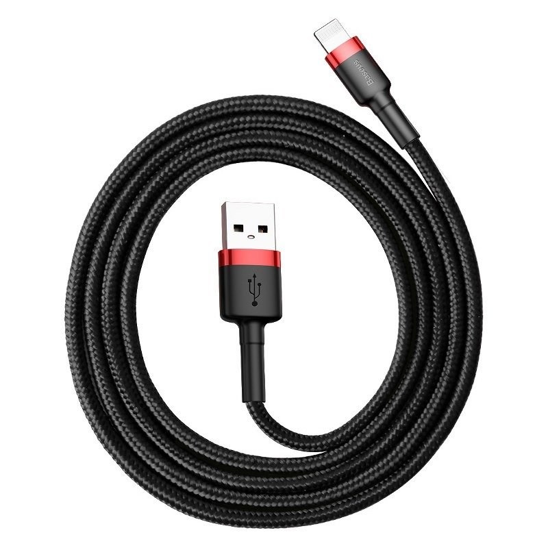 Patvarus usb laidas iphone lightning 2m, juoda/raudona