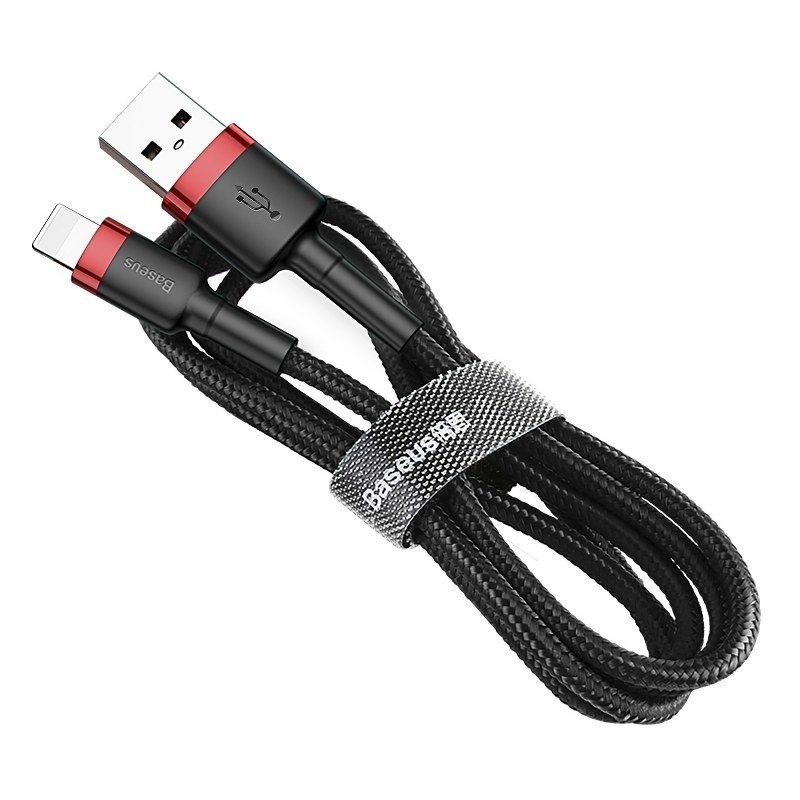 Patvarus usb laidas iphone lightning 2m, juoda/raudona