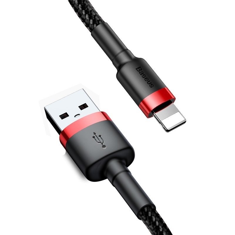 Patvarus usb laidas iphone lightning 2m, juoda/raudona