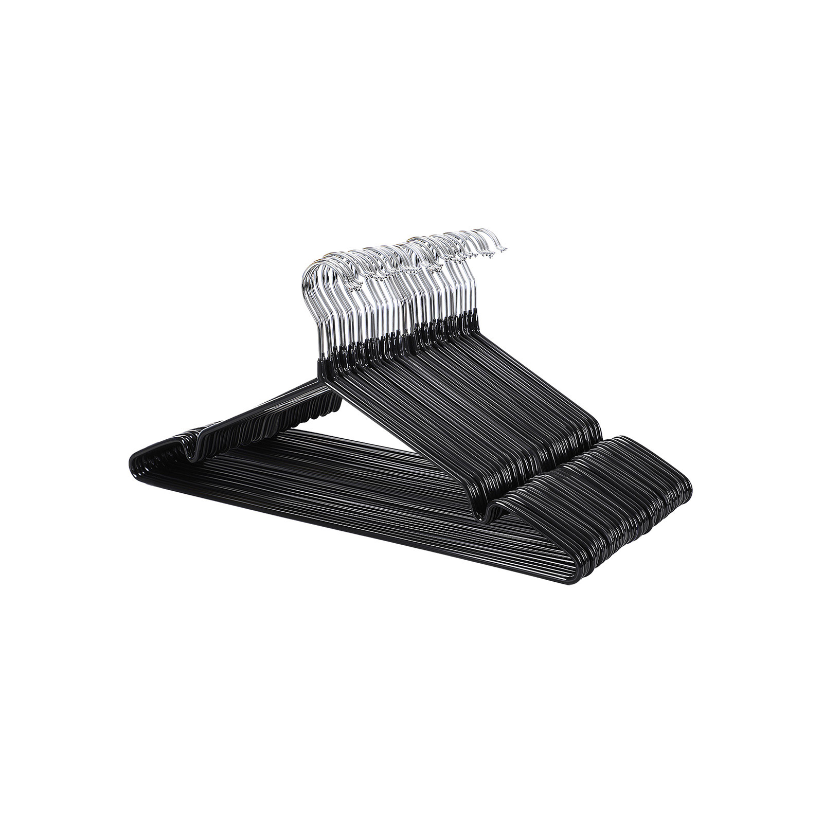 Drabužių pakabos su PVC danga, juodos, 42,5 × 20,5 × 0,4 cm, 20 vnt.