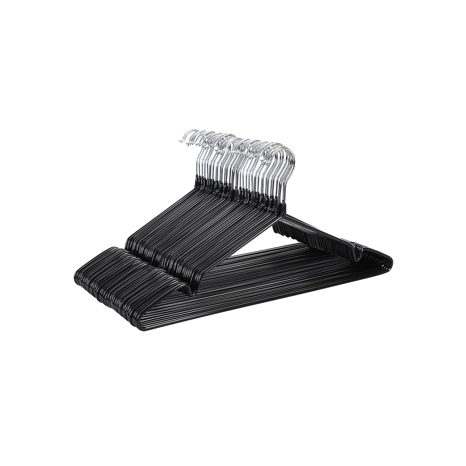 Drabužių pakabos su PVC danga, juodos, 42,5 × 20,5 × 0,4 cm, 20 vnt.