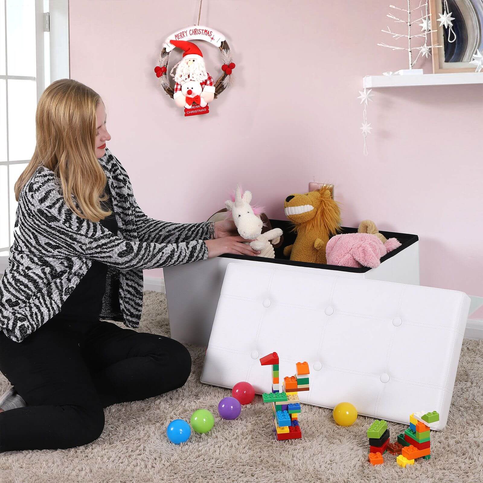 Pufas 76 cm dirbtinė oda balta 3