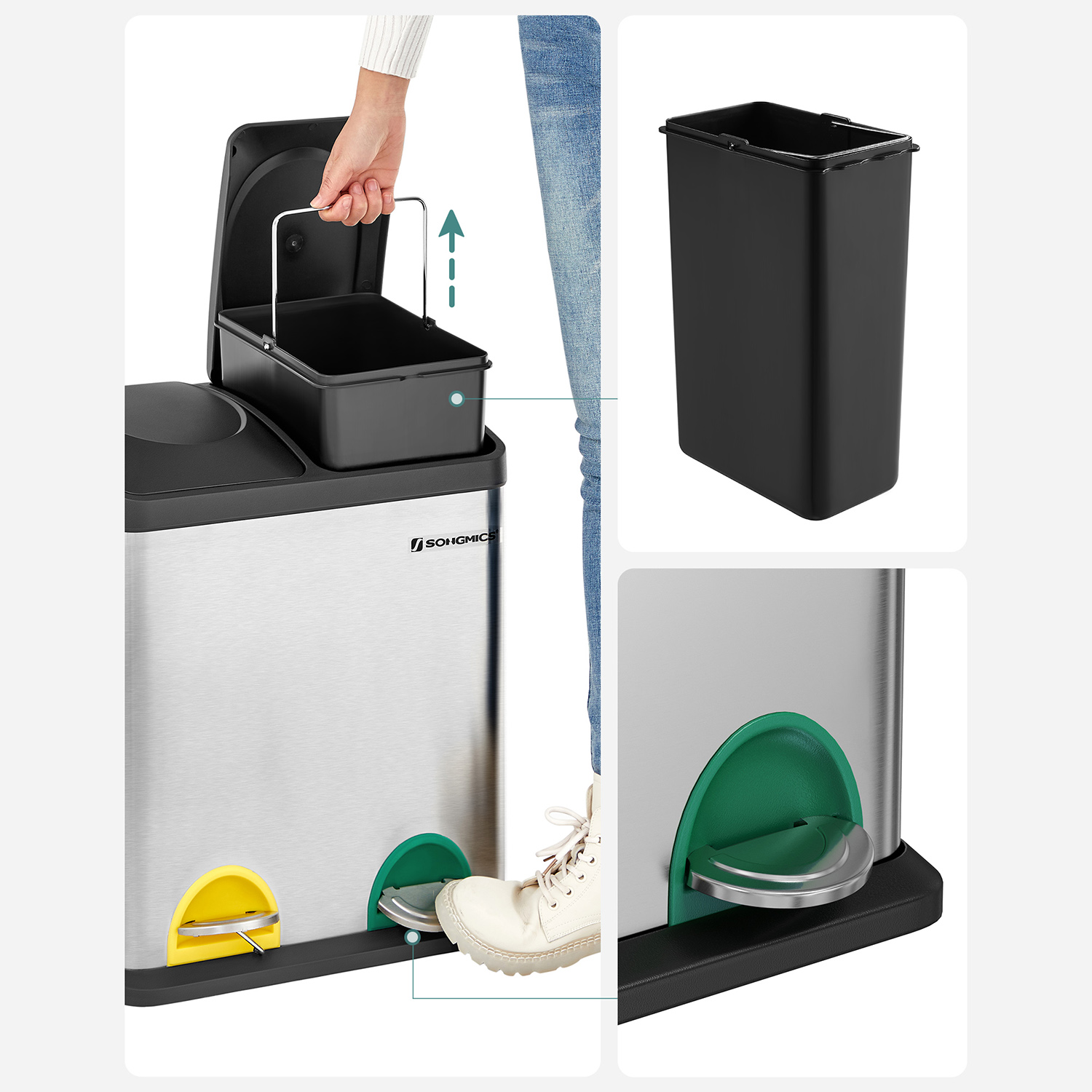 Šiukšlių rūšiavimo dėžė Songmics 30 L (2 x 15 L) 2