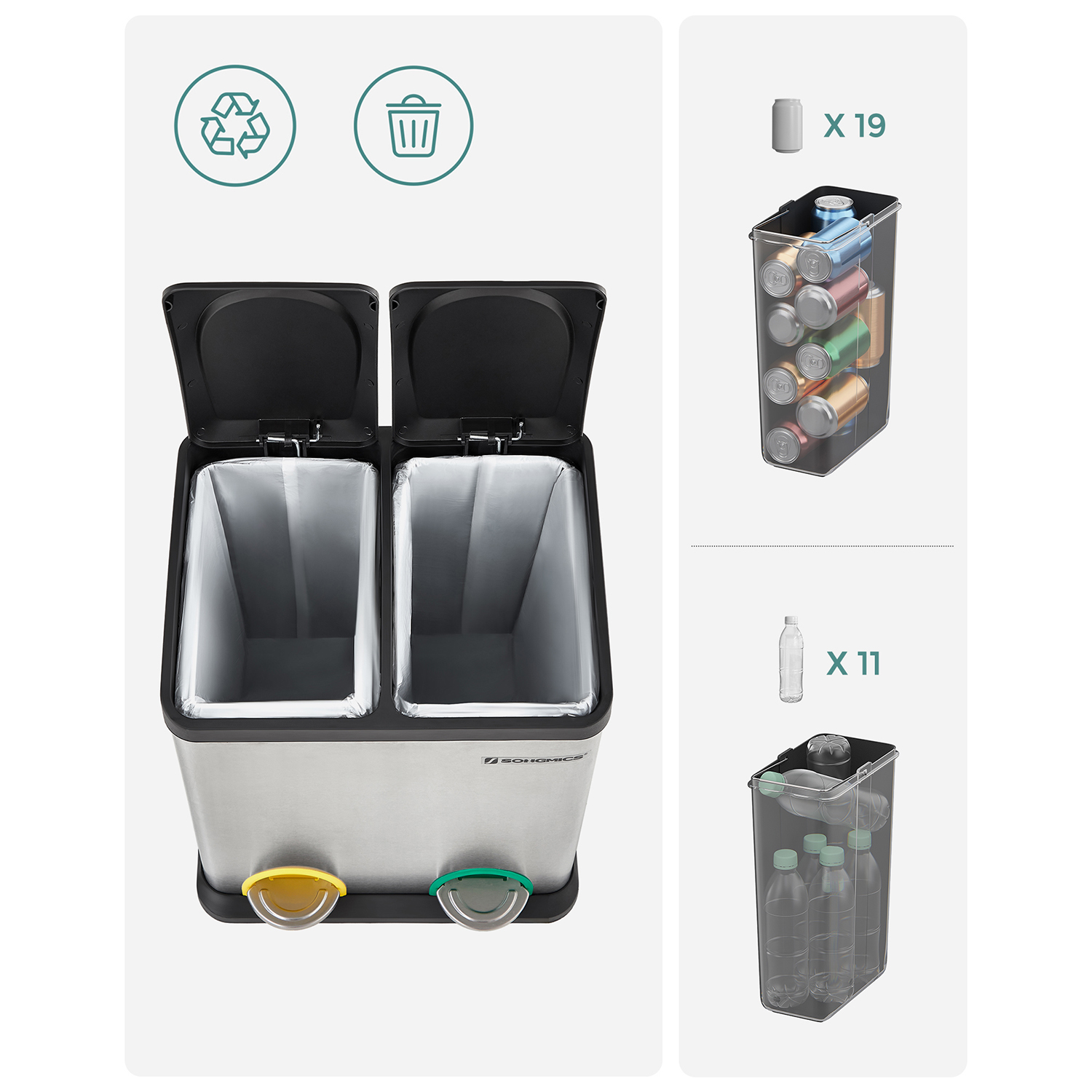 Šiukšlių rūšiavimo dėžė Songmics 30 L (2 x 15 L) 3