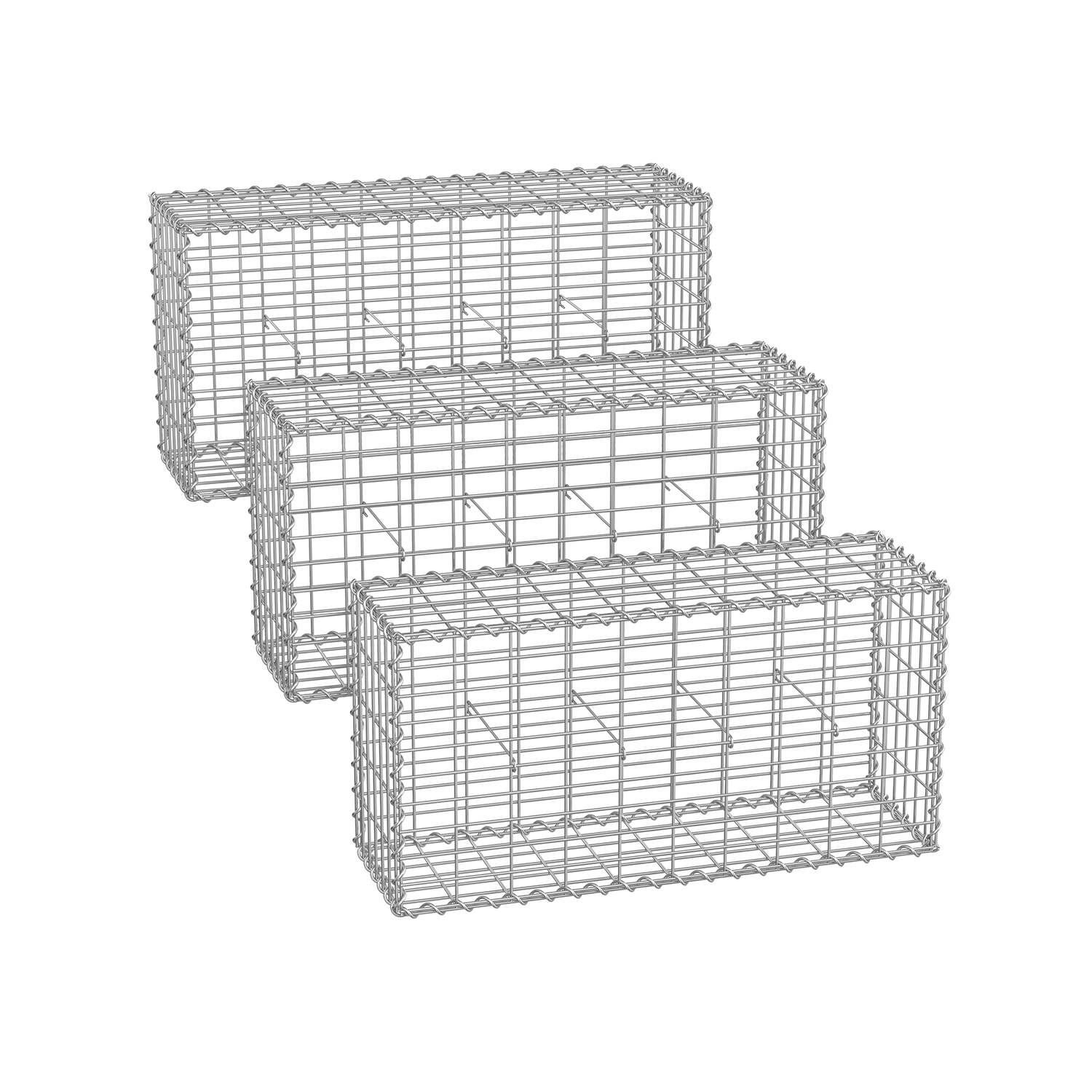 Gabionų krepšiai 5 x 10 cm 3 dalių rinkinys sidabriniai