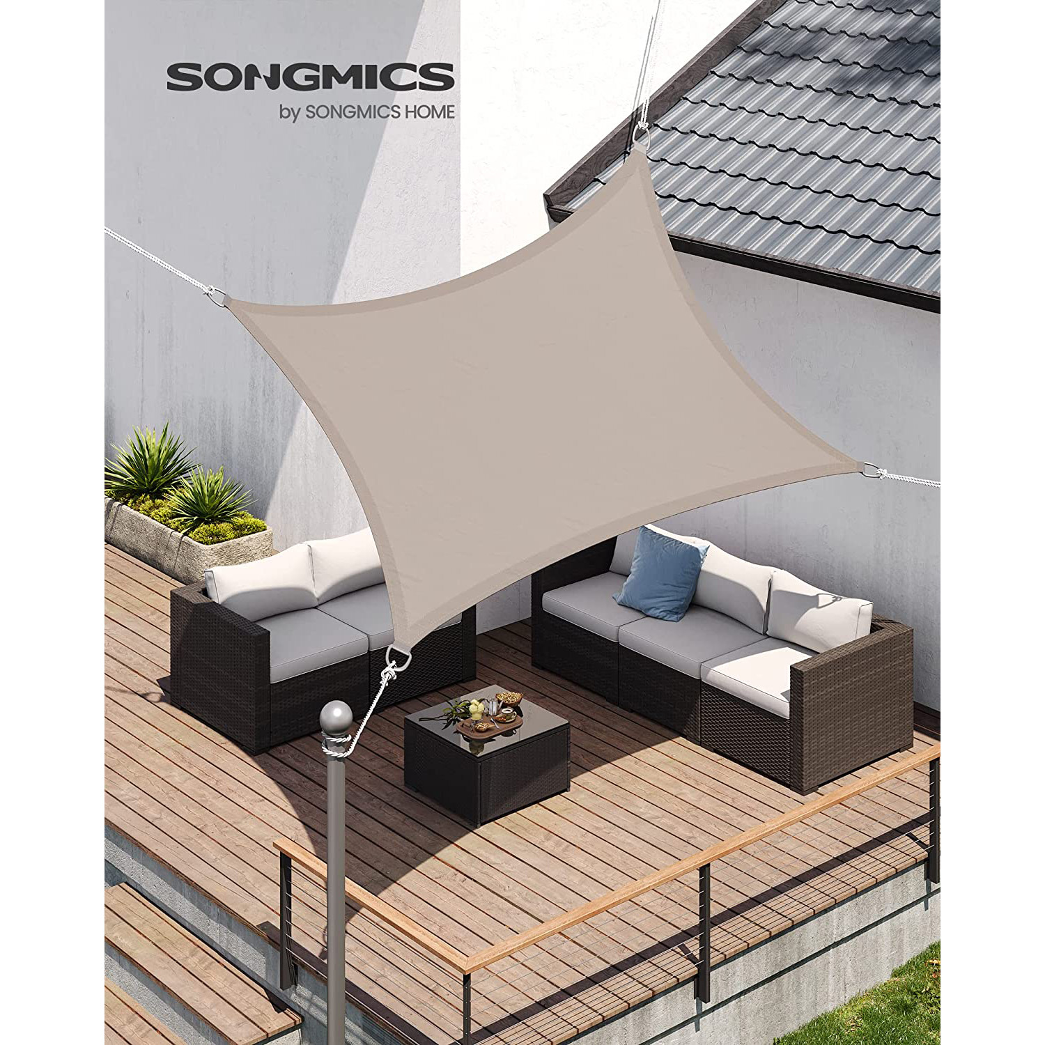 Stačiakampė saulės burė su PU danga, taupe, 2 x 3 m