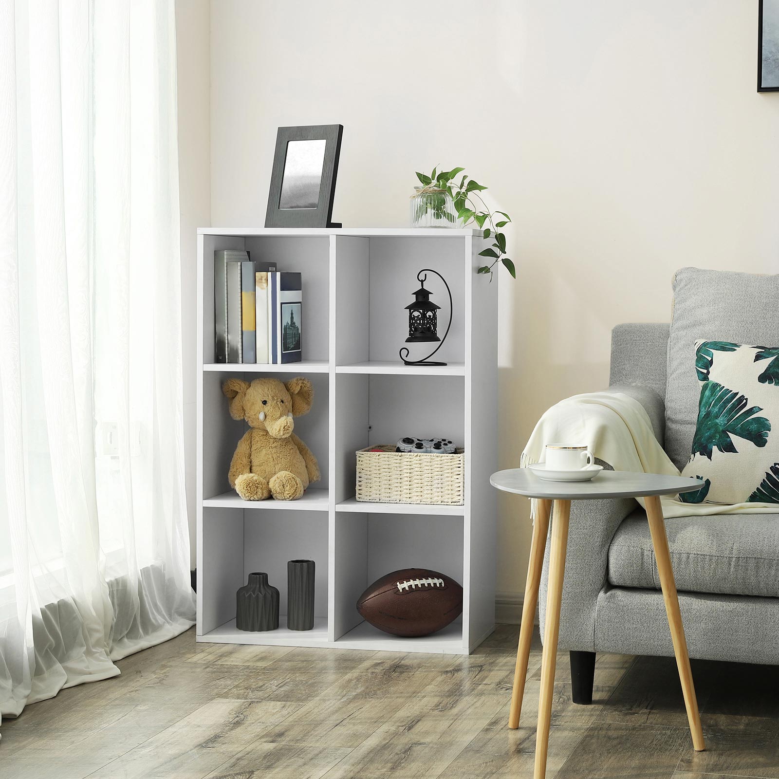 Grāmatu plaukts ar 6 nodalījumiem, balts, 65,5 × 97,5 × 30,5 cm 2