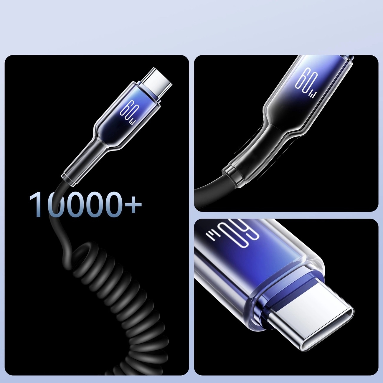 USB-A - USB-C jungtis Joyroom Crystal-Clear Series, 1,5 m