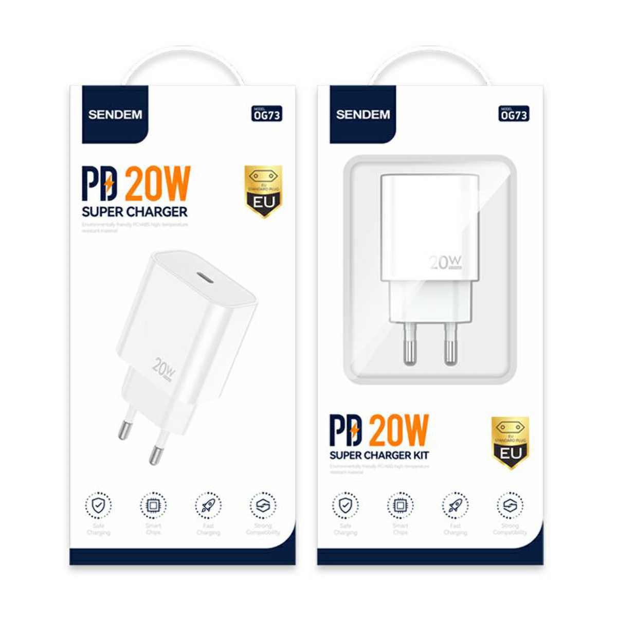 Sieninis įkroviklis og73 20w su usb-c ir power delivery funkcija