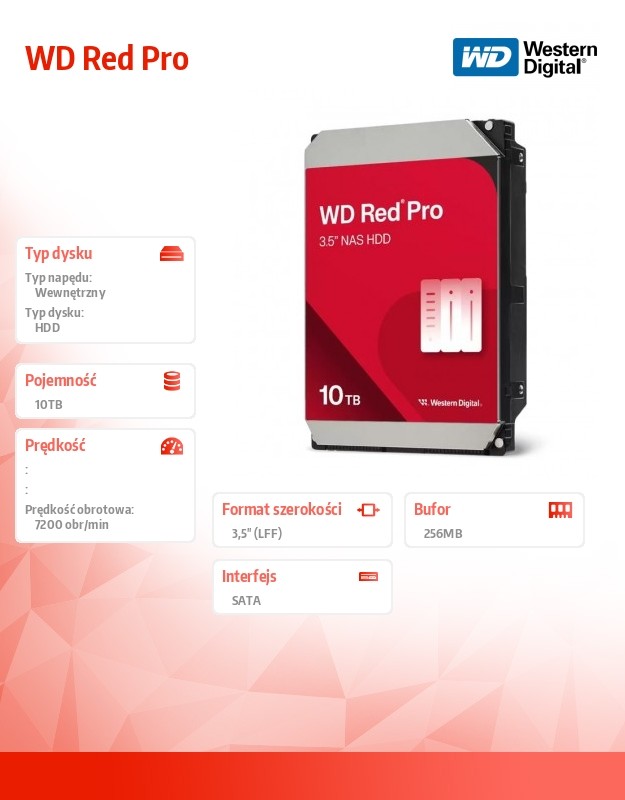 Hdd vidinis kietasis diskas kietasis diskas - western digital red pro wd103kfbx 10tb 7200rpm 512mb cache