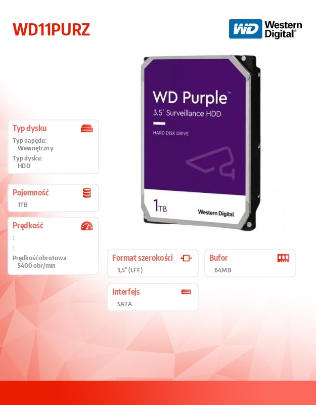 Hdd vidinis kietasis diskas western digital purple wd11purz