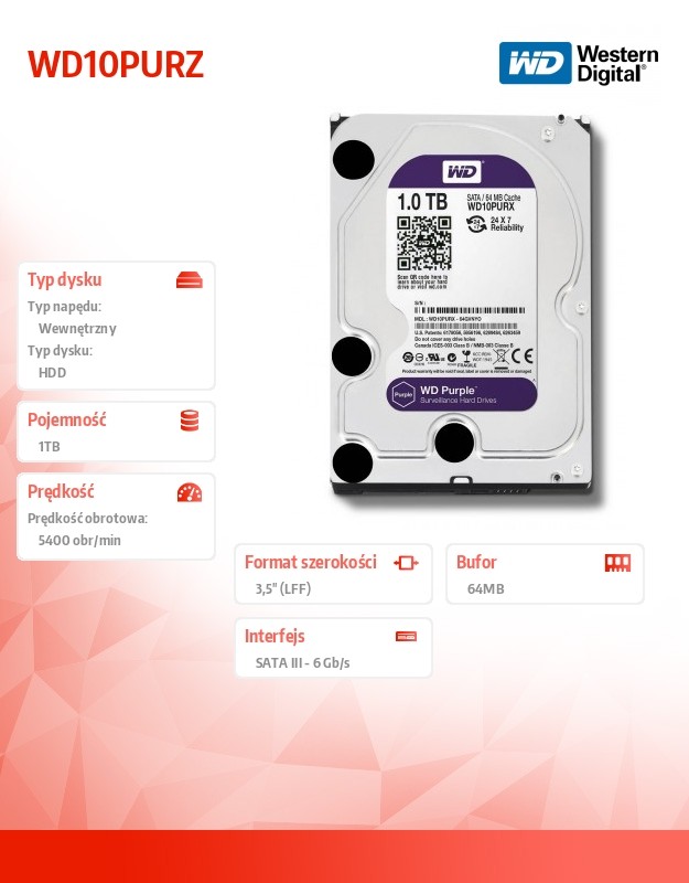 Hdd vidinis kietasis diskas western digital wd purple 1tb sata iii