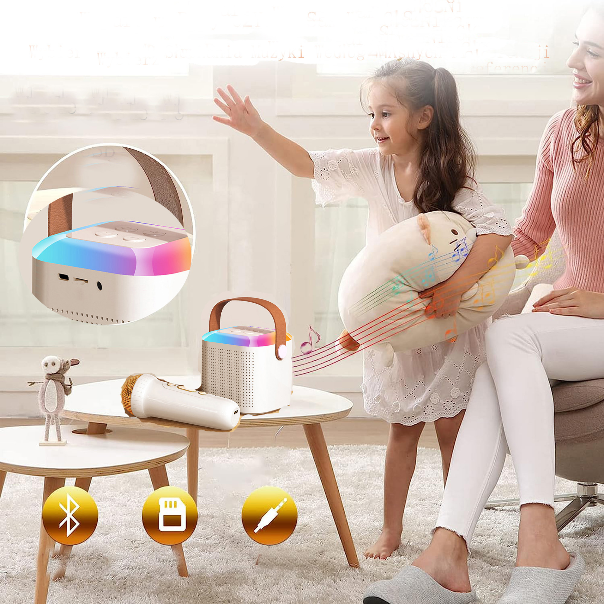 Belaidis karaoke rinkinys: bluetooth garsiakalbis su 2 mikrofonais